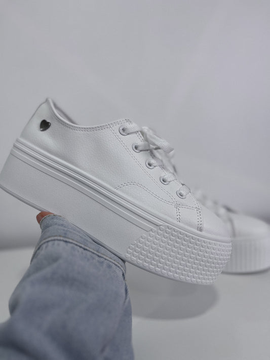 Zapatilla Mujer Efecto Cuero Blanca