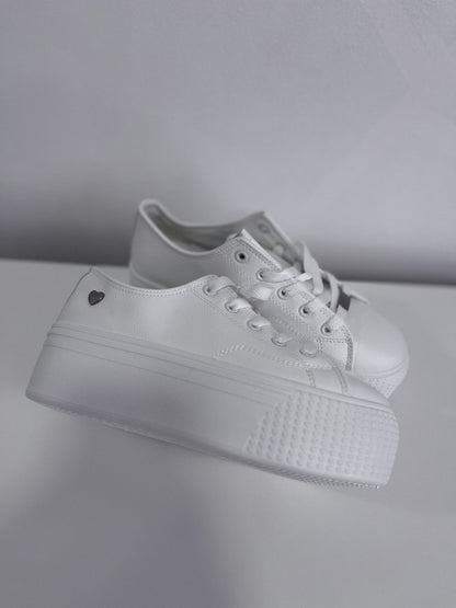 Zapatilla Mujer Efecto Cuero Blanca