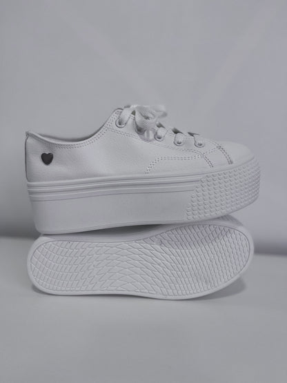 Zapatilla Mujer Efecto Cuero Blanca